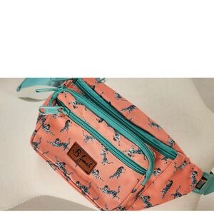 B Fresh Fanny Pack Coral Pink Blue Tiger Print Festival Waist Bag Hip Belt Pouch